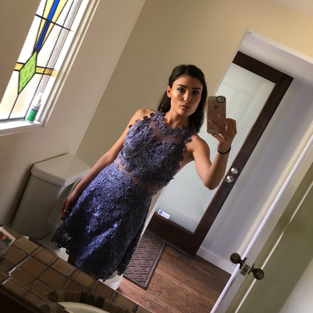 Topshop Purple Floral Lace and Sheer Cocktail Dress